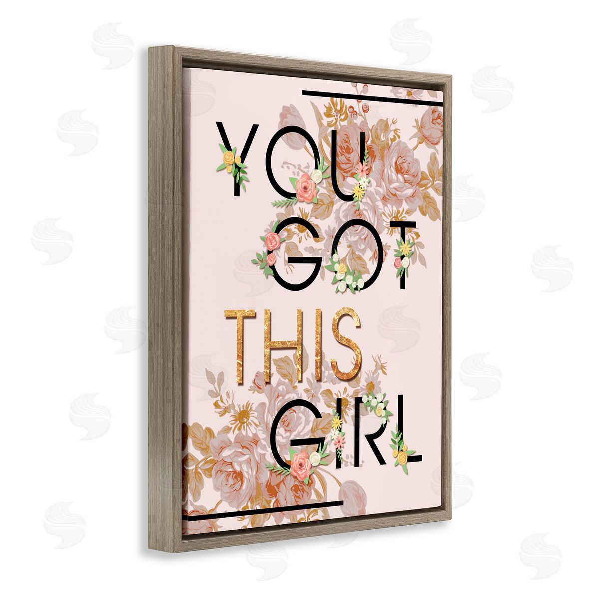 You Got This Girl Floral Glam Brown Floating Frame Canvas Wall Art, Home Decor by Ziwei Li