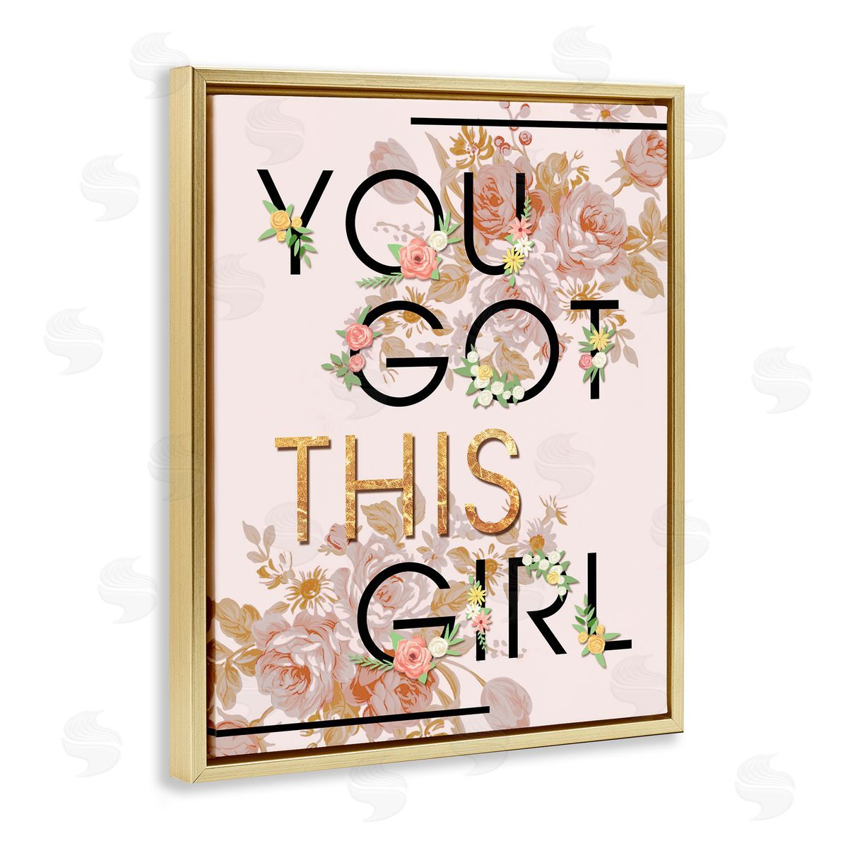 You Got This Girl Floral Glam Gold Floating Frame Canvas Wall Art, Home Decor by Ziwei Li
