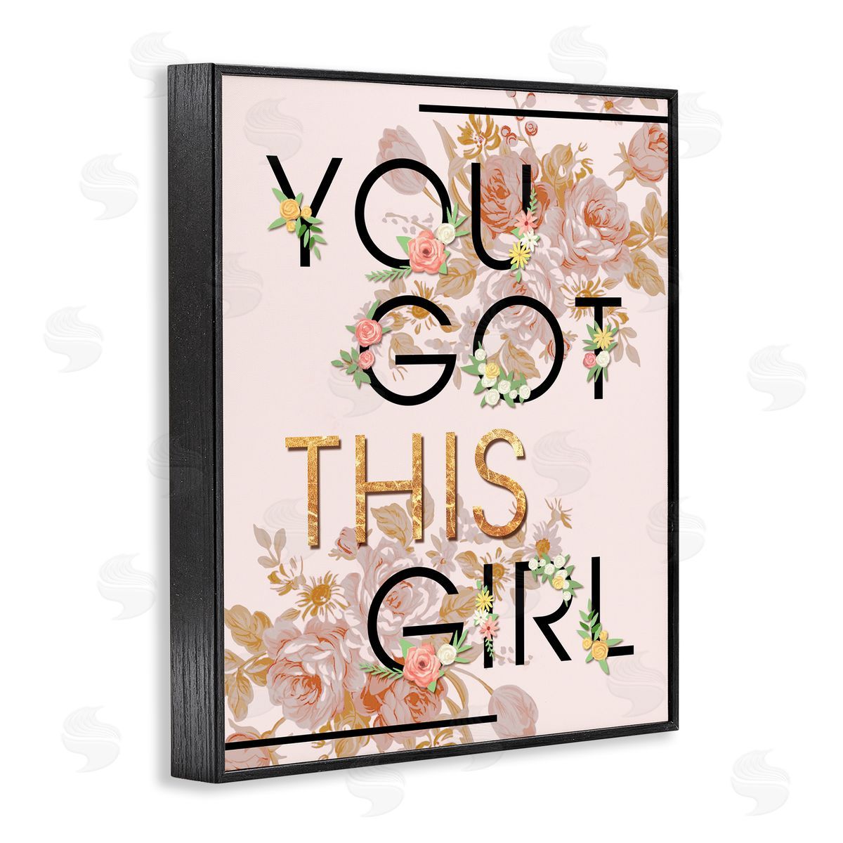 You Got This Girl Floral Glam Black Frame Print Wall Art, Home Decor by Ziwei Li