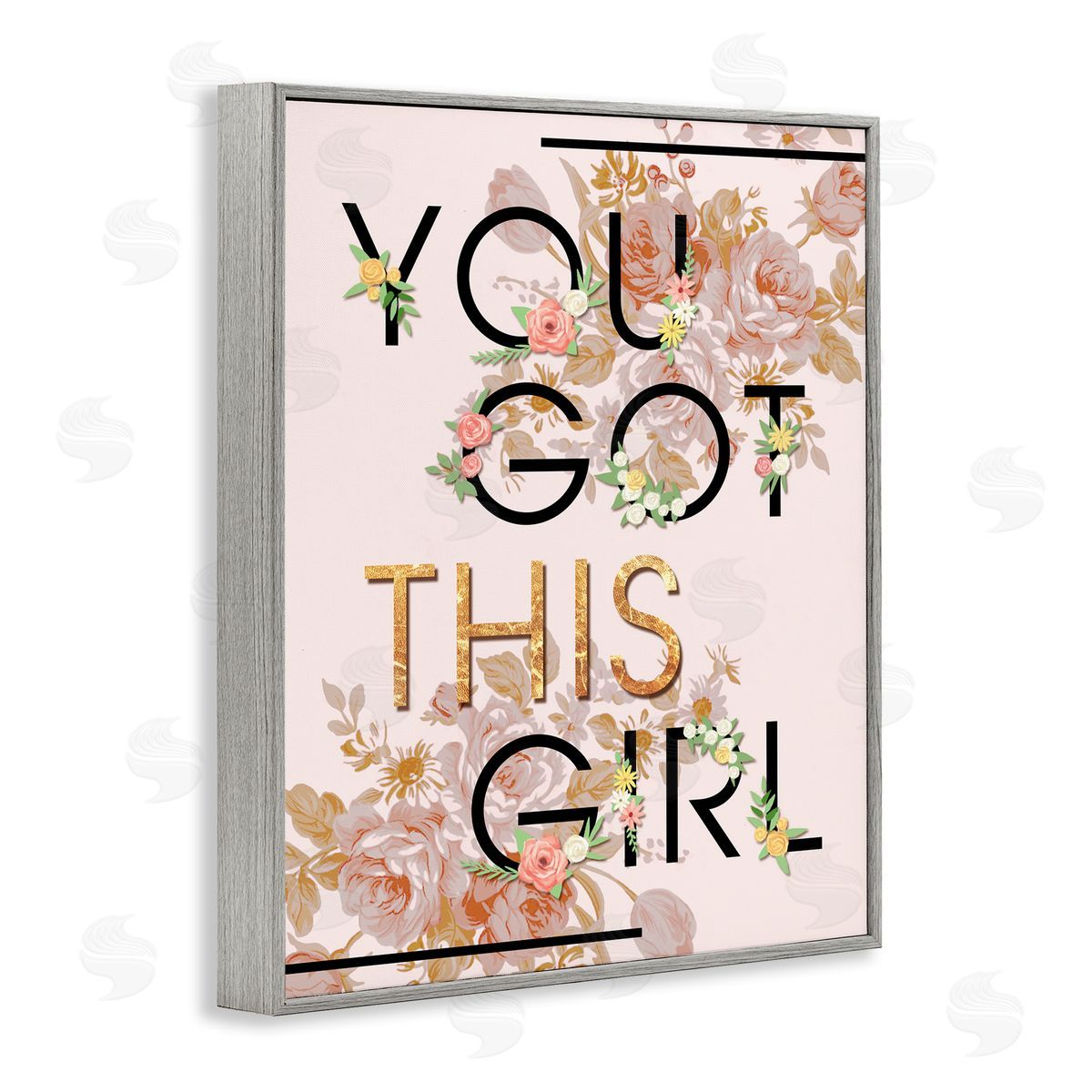 You Got This Girl Floral Glam Grey Frame Print Wall Art, Home Decor by Ziwei Li