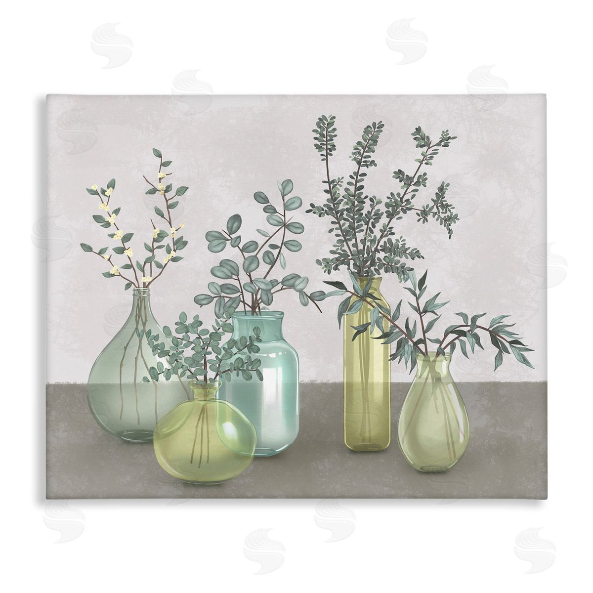 Plants In Vases Neutral Grey Canvas Wall Art, Home Decor by Ziwei Li