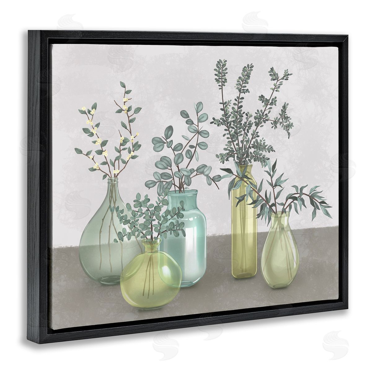 Plants In Vases Neutral Grey Black Floating Frame Canvas Wall Art, Home Decor by Ziwei Li
