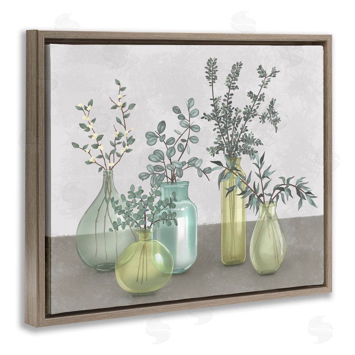 Plants In Vases Neutral Grey Brown Floating Frame Canvas Wall Art, Home Decor by Ziwei Li