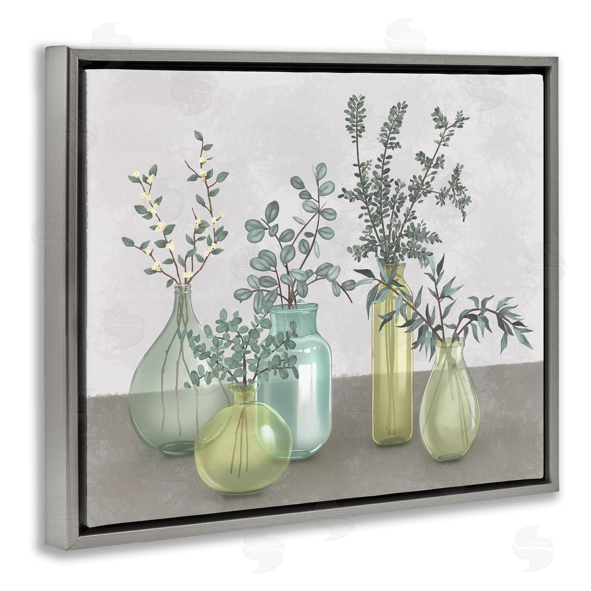 Plants In Vases Neutral Grey Grey Floating Frame Canvas Wall Art, Home Decor by Ziwei Li