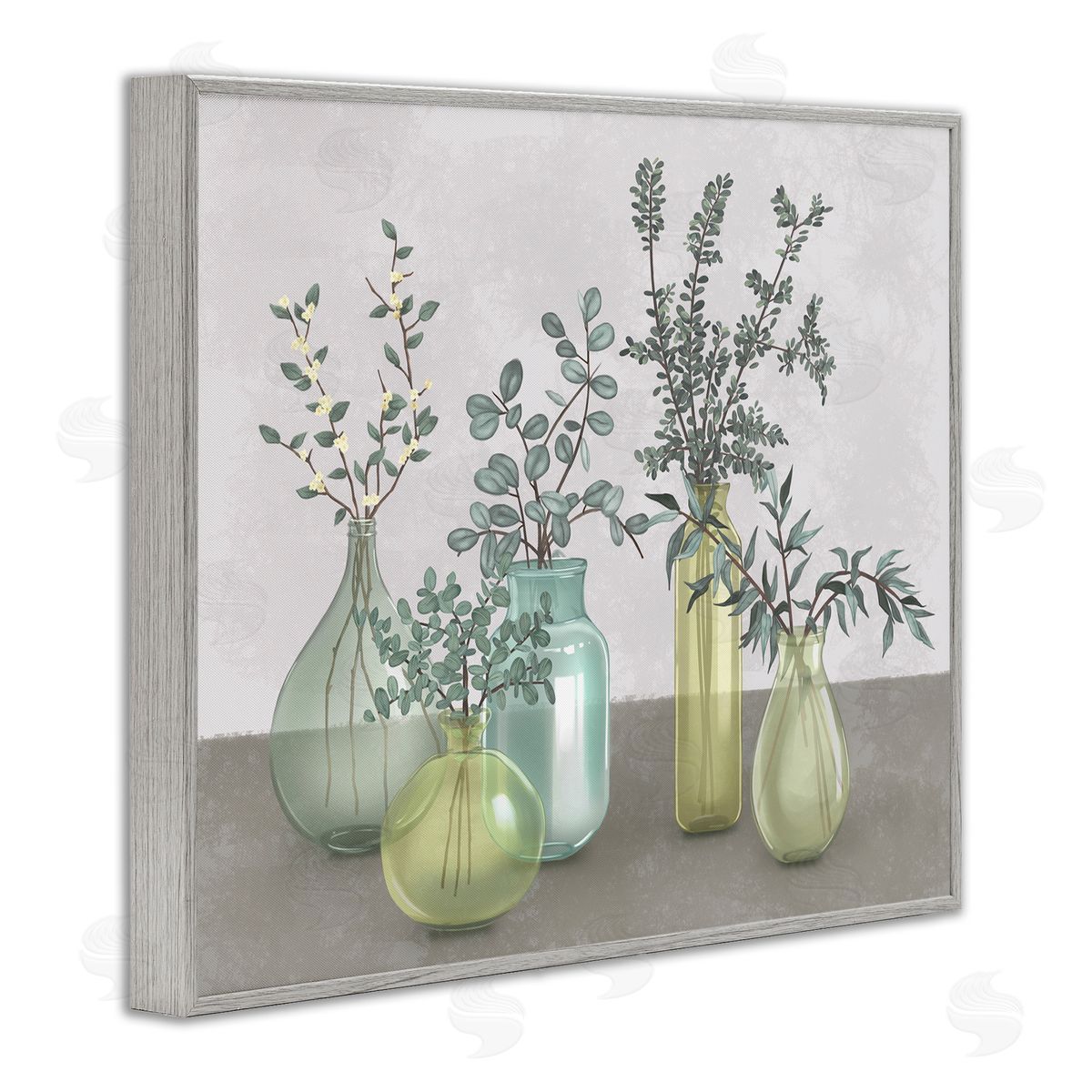 Plants In Vases Neutral Grey Grey Frame Print Wall Art, Home Decor by Ziwei Li