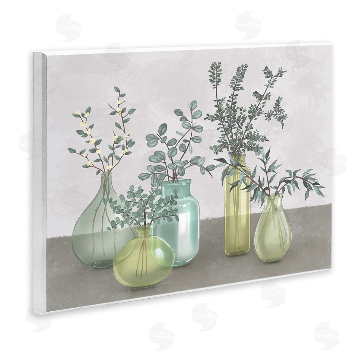 Plants In Vases Neutral Grey Wood Plaque Wall Art, Home Decor by Ziwei Li