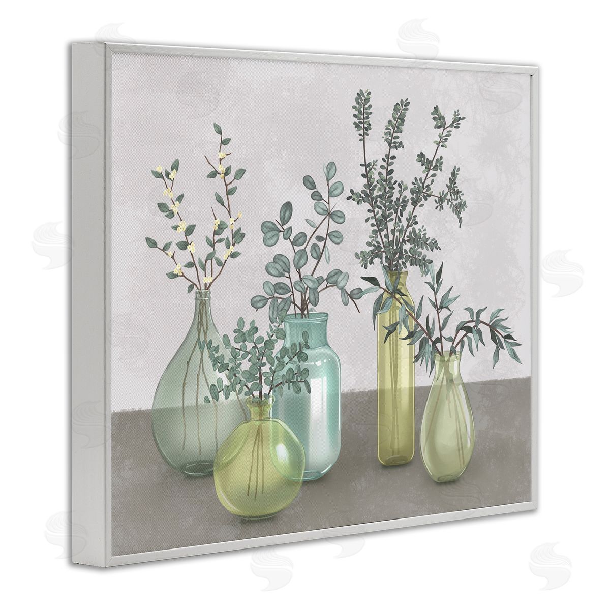 Plants In Vases Neutral Grey White Frame Print Wall Art, Home Decor by Ziwei Li