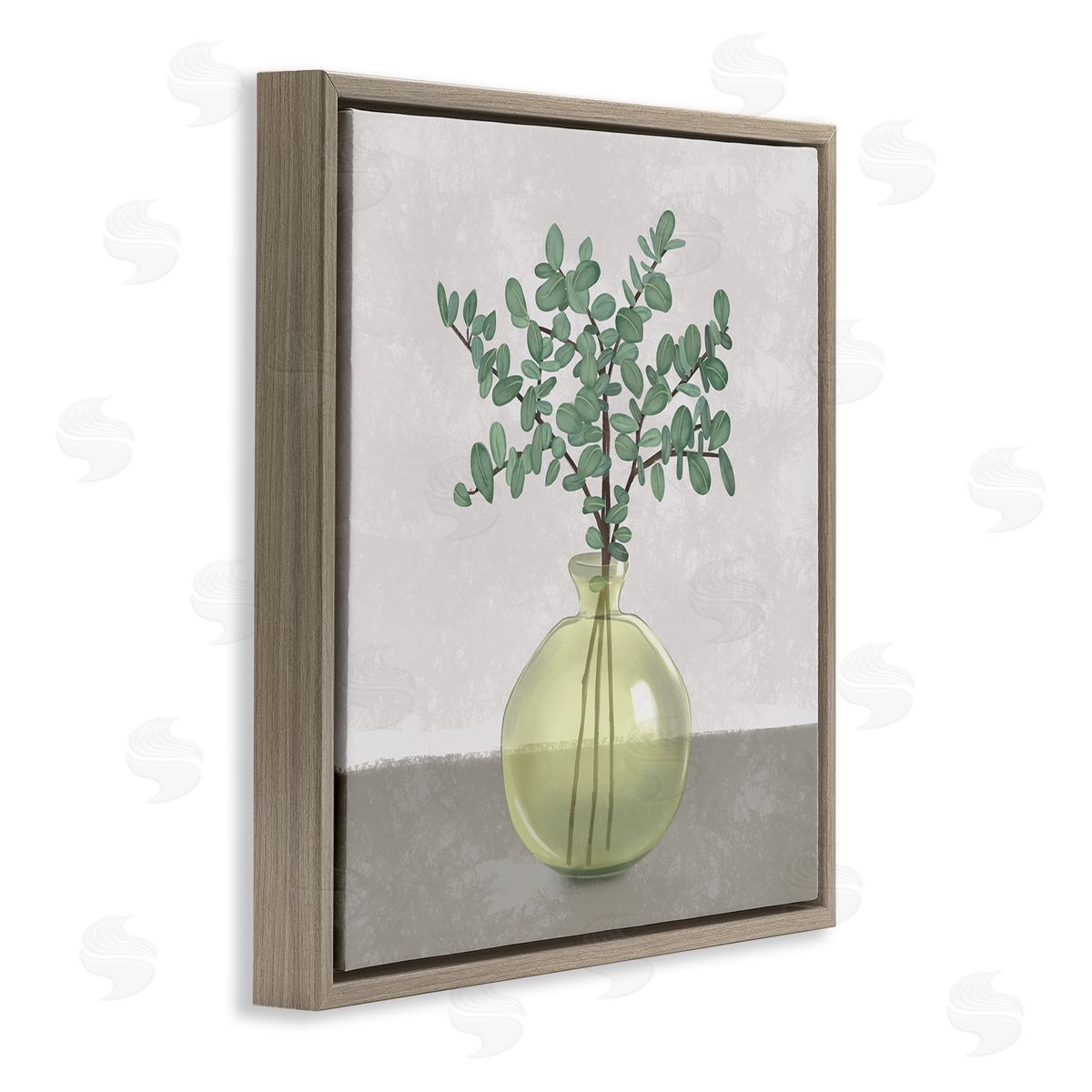 Plant In Vase Grey Neutral Brown Floating Frame Canvas Wall Art, Home Decor by Ziwei Li