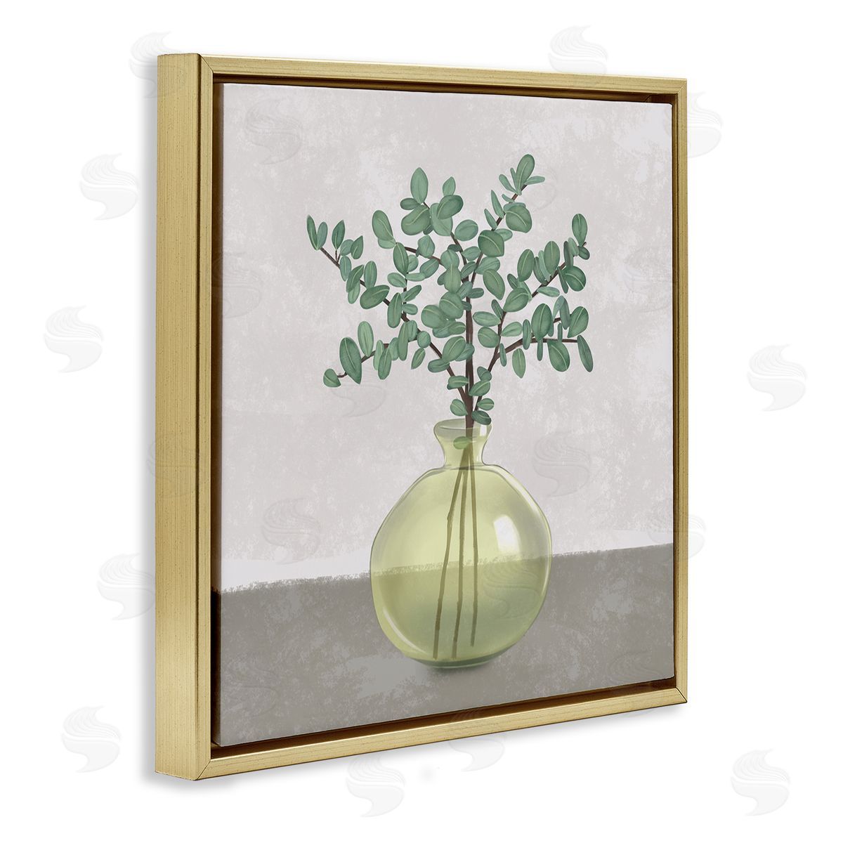 Plant In Vase Grey Neutral Gold Floating Frame Canvas Wall Art, Home Decor by Ziwei Li