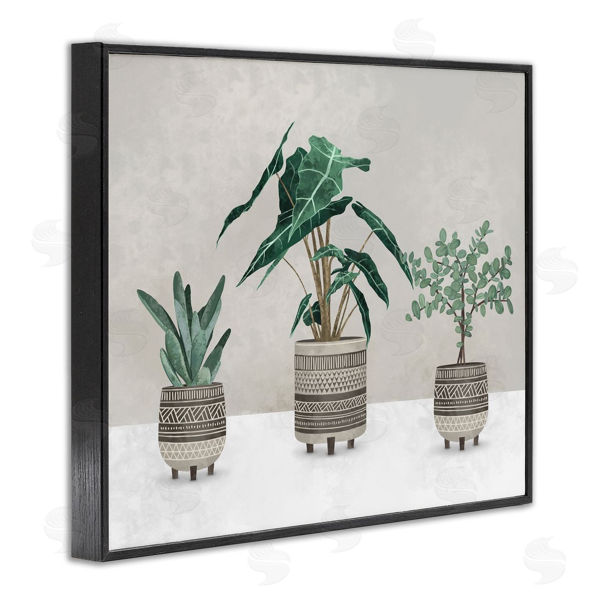 Plants In Patterned Pots Black Frame Print Wall Art, Home Decor by Ziwei Li