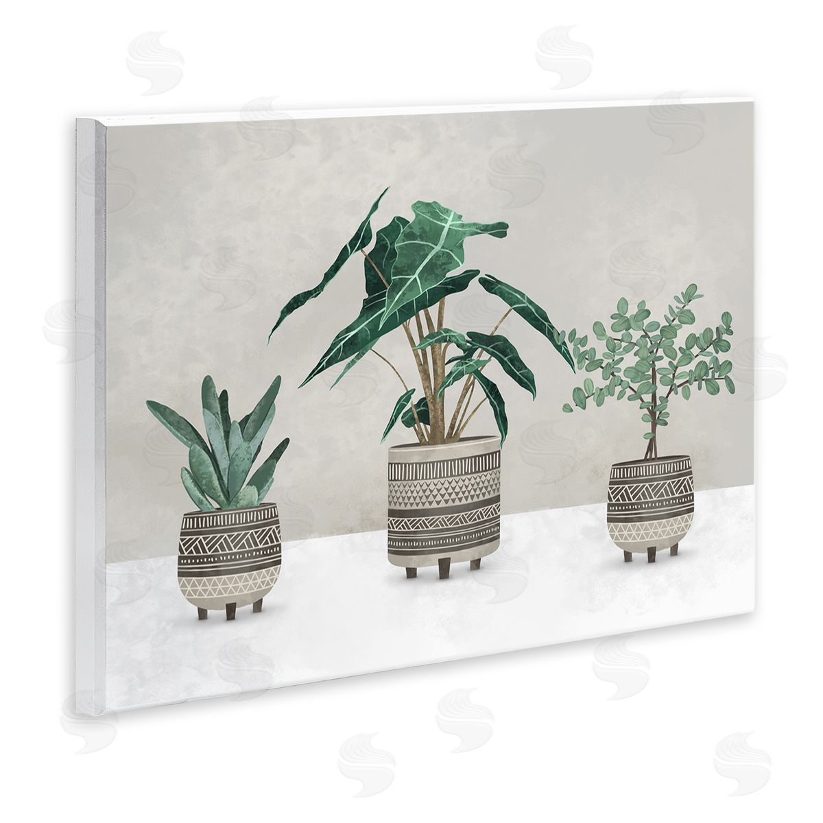 Plants In Patterned Pots Wood Plaque Wall Art, Home Decor by Ziwei Li