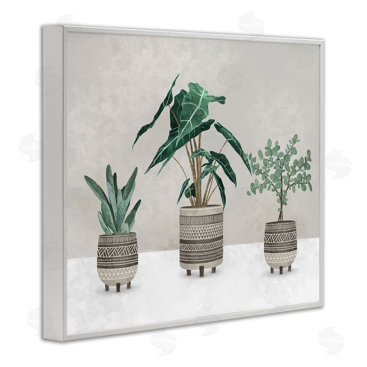 Plants In Patterned Pots White Frame Print Wall Art, Home Decor by Ziwei Li