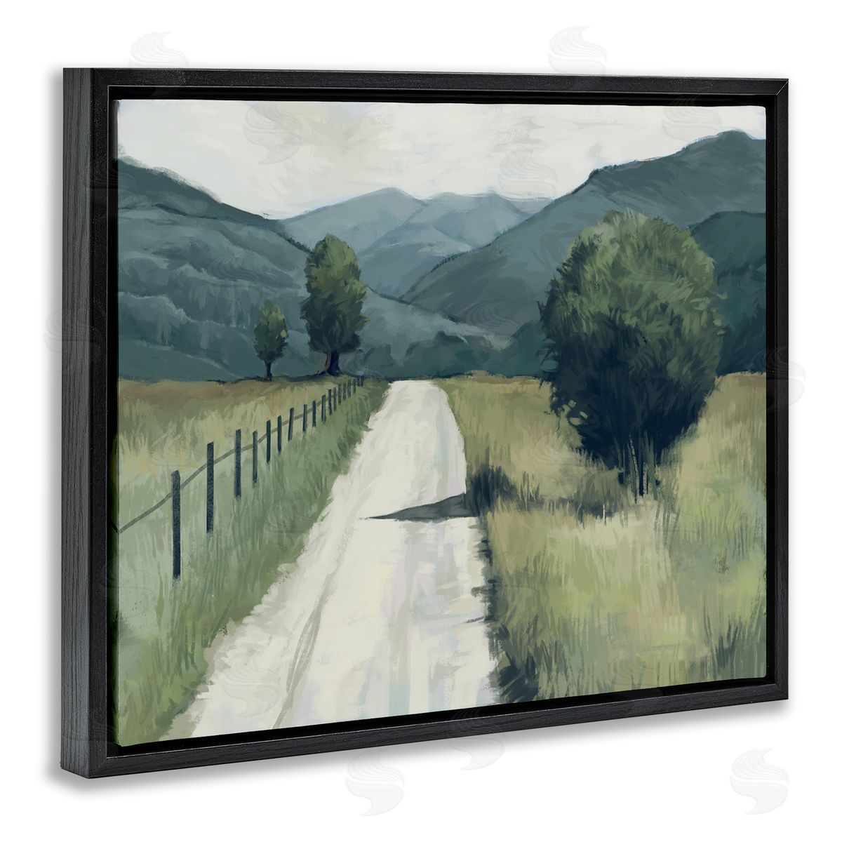 Farmland Fields Green Landscape Black Floating Frame Canvas Wall Art, Home Decor by Ziwei Li