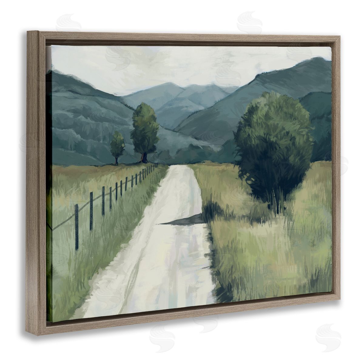 Farmland Fields Green Landscape Brown Floating Frame Canvas Wall Art, Home Decor by Ziwei Li