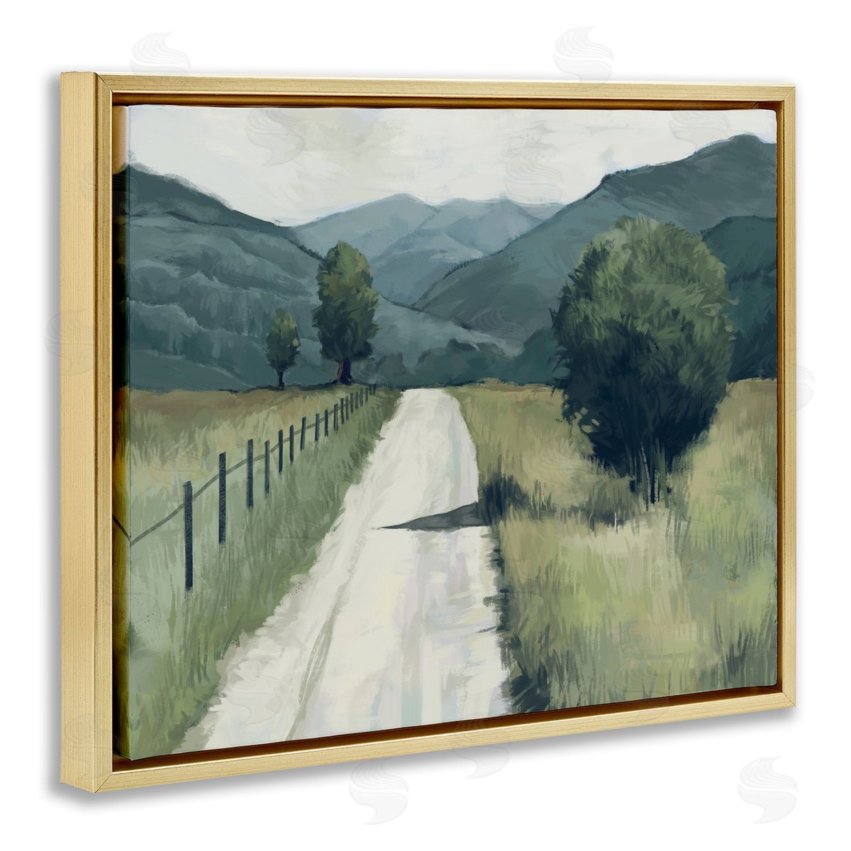 Farmland Fields Green Landscape Gold Floating Frame Canvas Wall Art, Home Decor by Ziwei Li