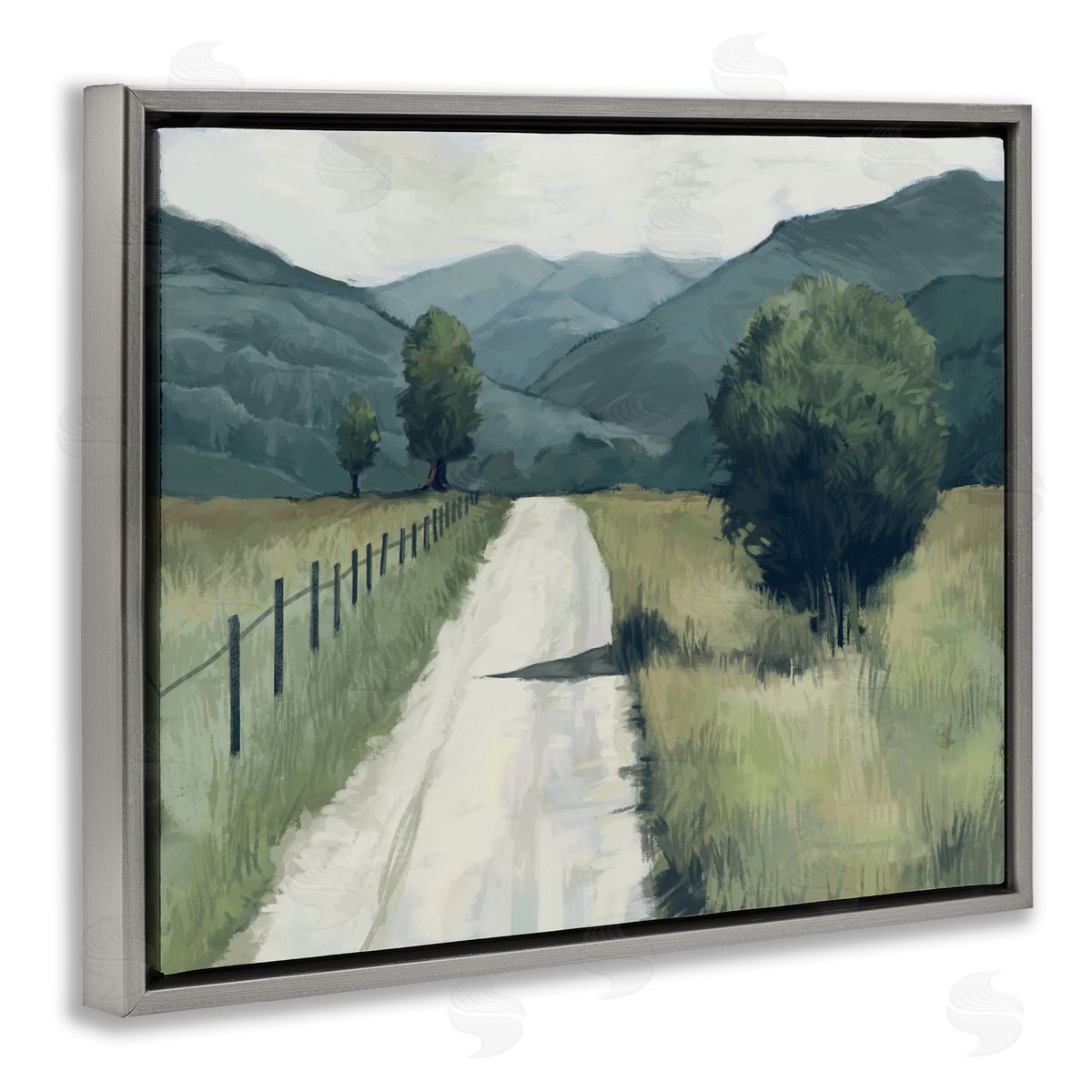 Farmland Fields Green Landscape Grey Floating Frame Canvas Wall Art, Home Decor by Ziwei Li
