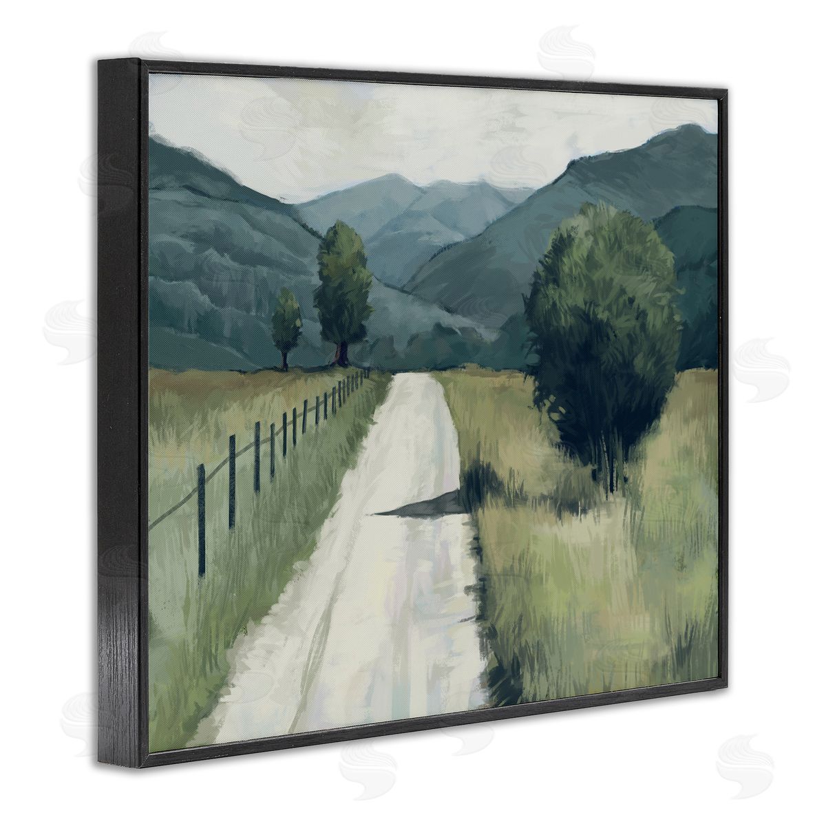 Farmland Fields Green Landscape Black Frame Print Wall Art, Home Decor by Ziwei Li