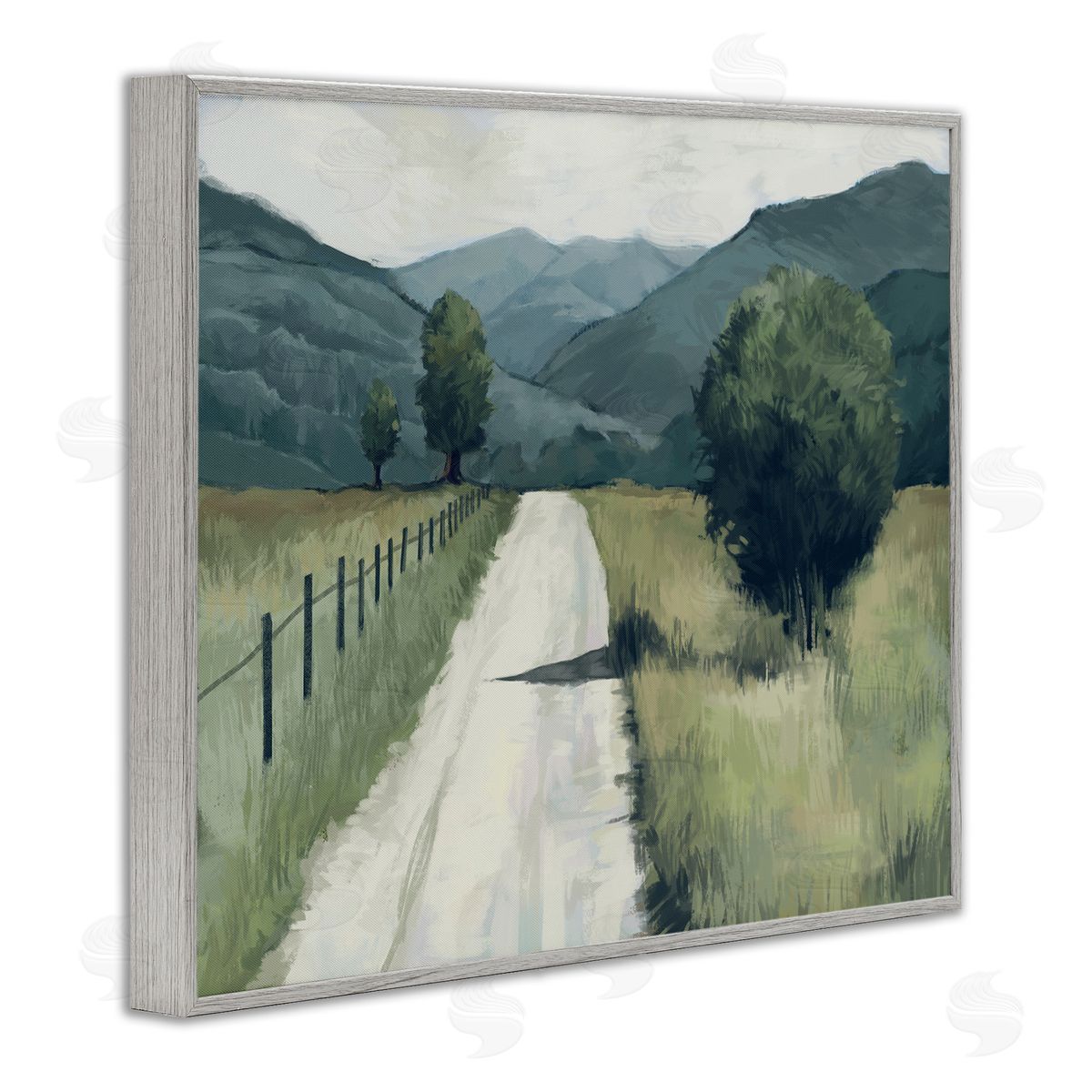 Farmland Fields Green Landscape Grey Frame Print Wall Art, Home Decor by Ziwei Li