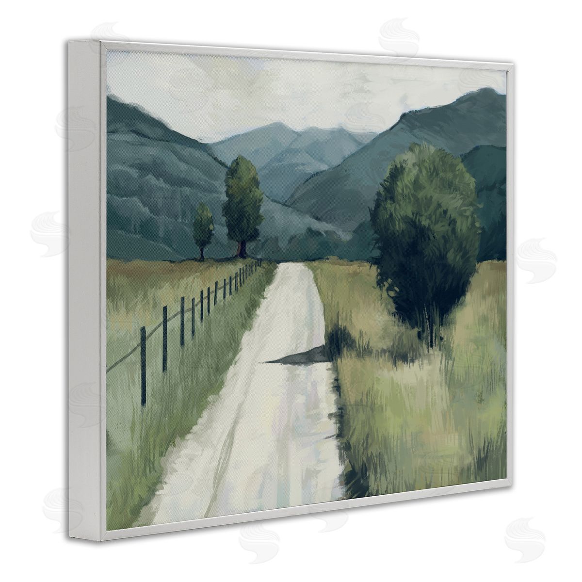 Farmland Fields Green Landscape White Frame Print Wall Art, Home Decor by Ziwei Li