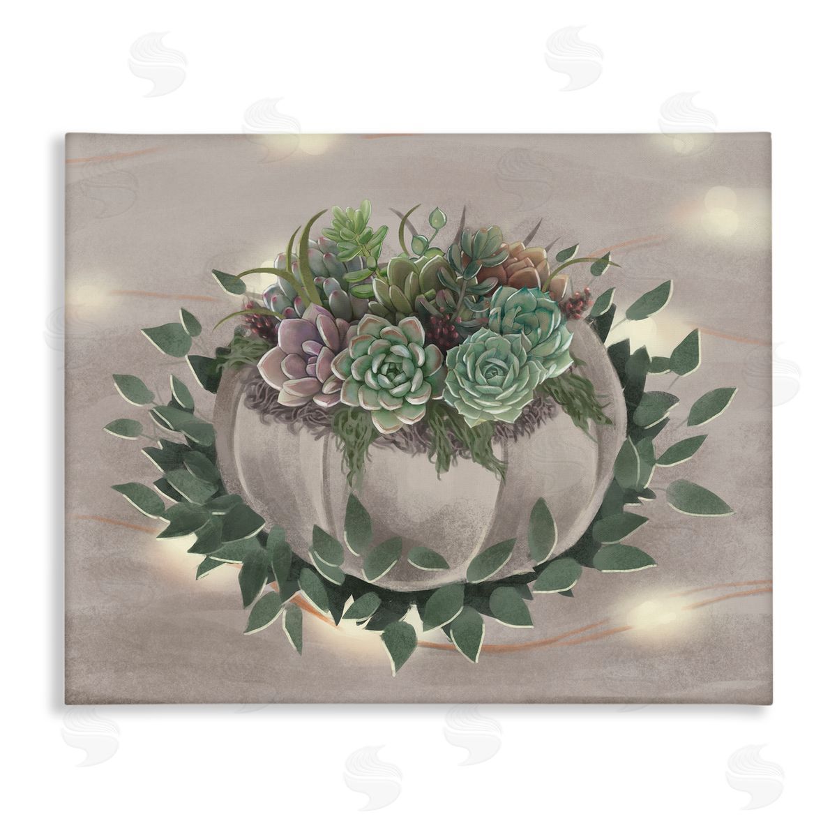Succulent Bundle Green Purple Canvas Wall Art, Home Decor by Ziwei Li