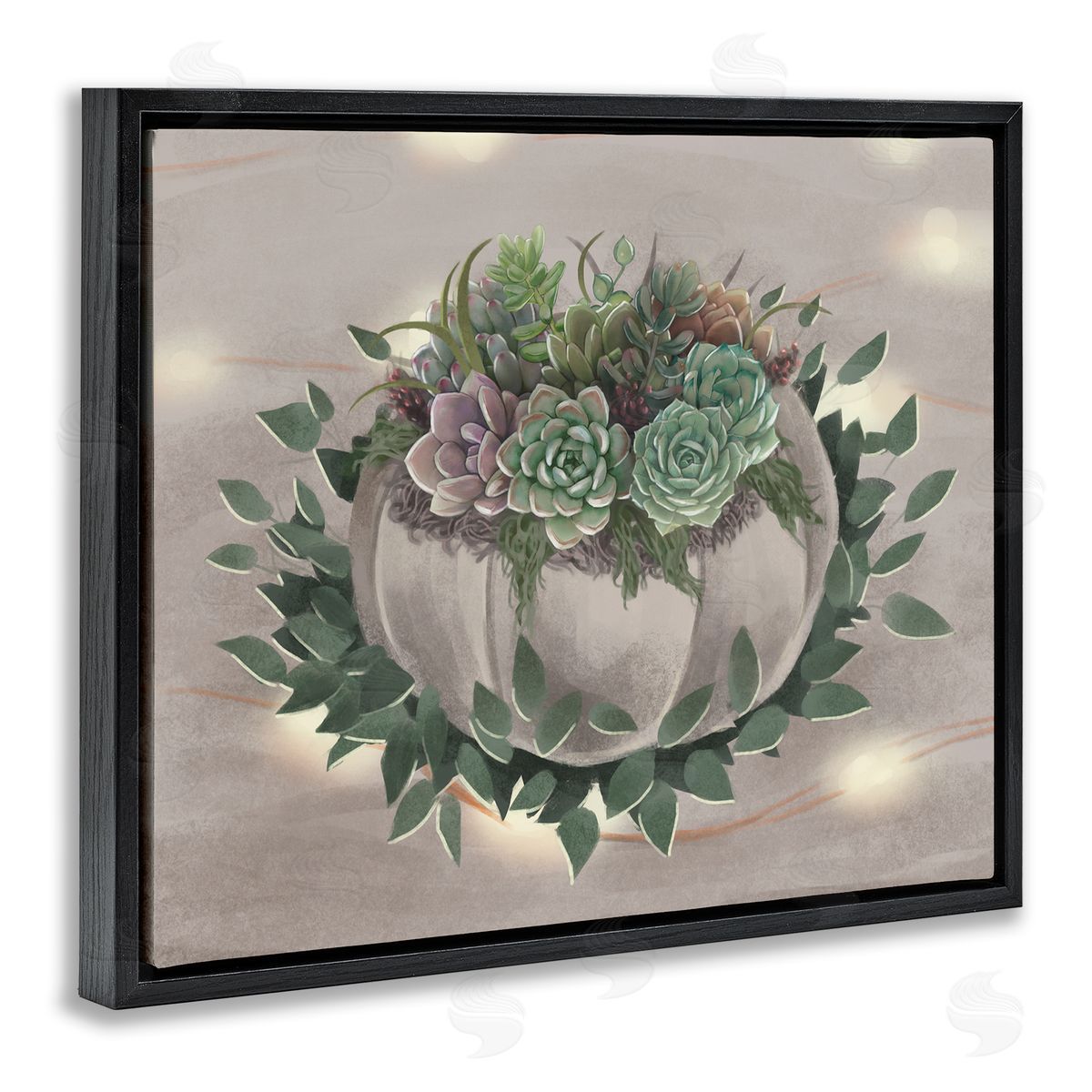 Succulent Bundle Green Purple Black Floating Frame Canvas Wall Art, Home Decor by Ziwei Li