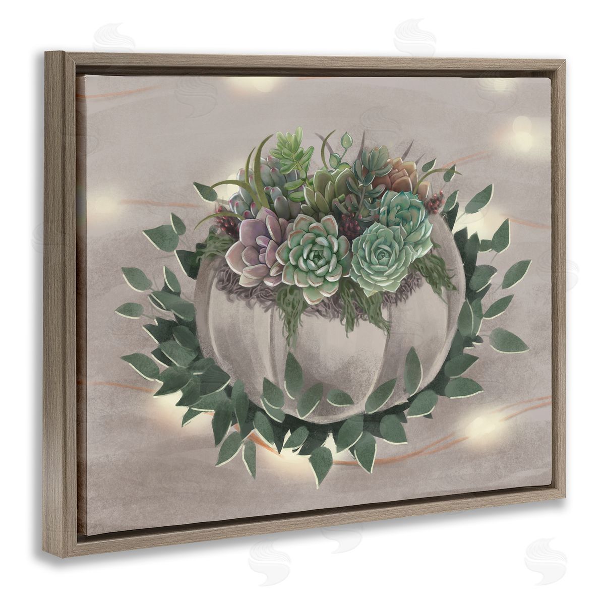 Succulent Bundle Green Purple Brown Floating Frame Canvas Wall Art, Home Decor by Ziwei Li