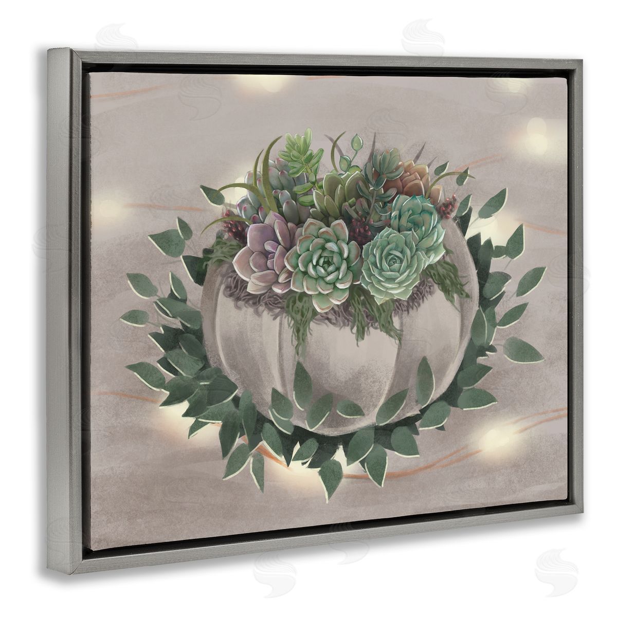 Succulent Bundle Green Purple Grey Floating Frame Canvas Wall Art, Home Decor by Ziwei Li