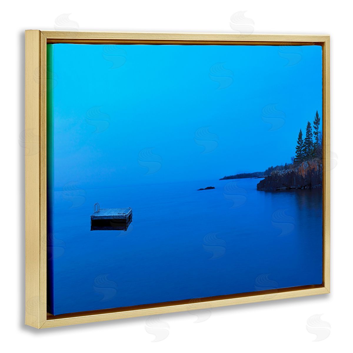 Lake Shore Landscape Photograph Gold Floating Frame Canvas Wall Art, Home Decor by James McLoughlin