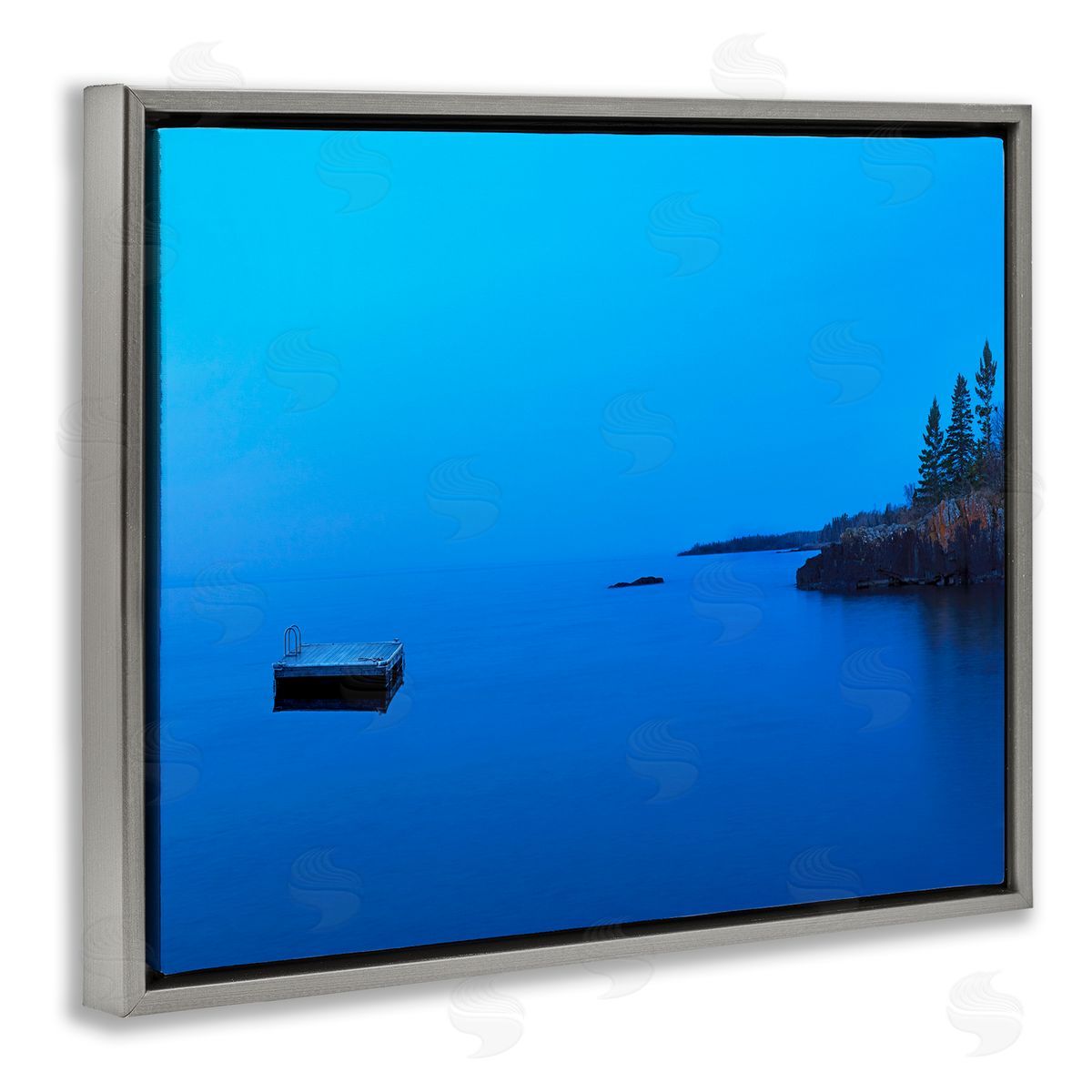 Lake Shore Landscape Photograph Grey Floating Frame Canvas Wall Art, Home Decor by James McLoughlin