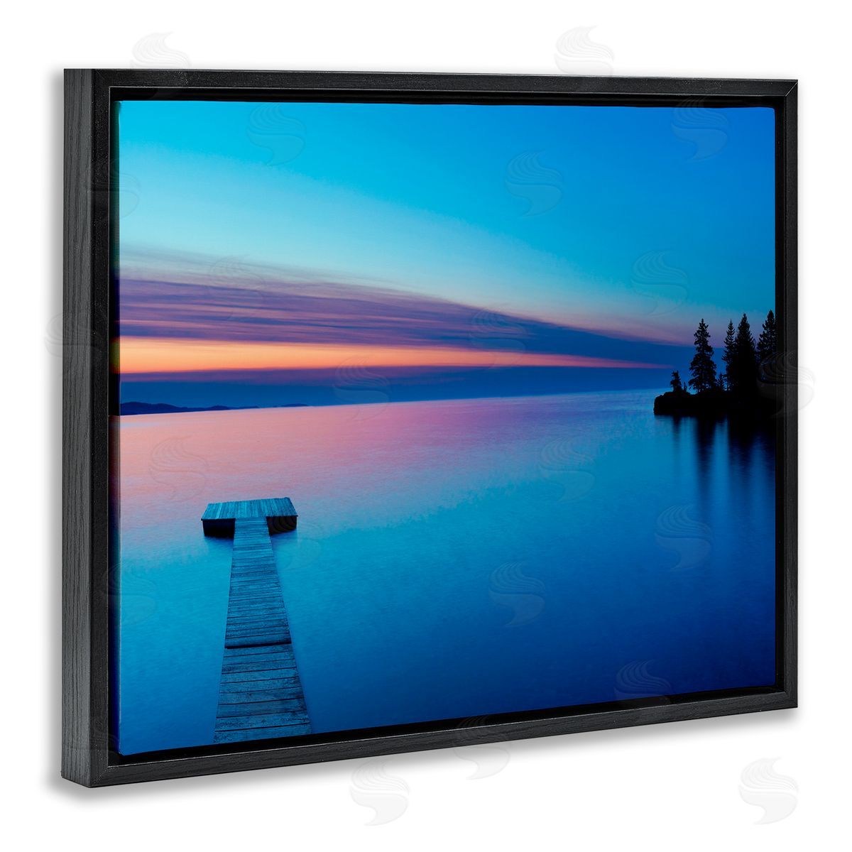 Lake Shore Dock Photograph Black Floating Frame Canvas Wall Art, Home Decor by James McLoughlin