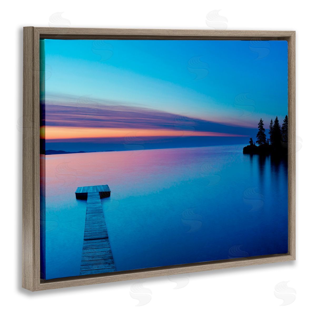 Lake Shore Dock Photograph Brown Floating Frame Canvas Wall Art, Home Decor by James McLoughlin