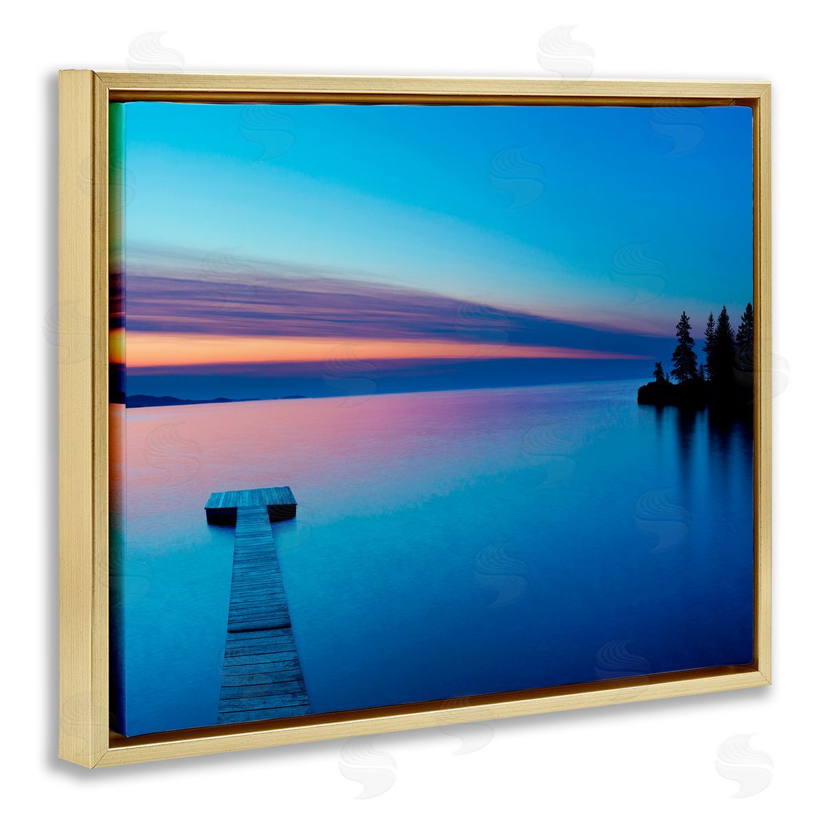 Lake Shore Dock Photograph Gold Floating Frame Canvas Wall Art, Home Decor by James McLoughlin