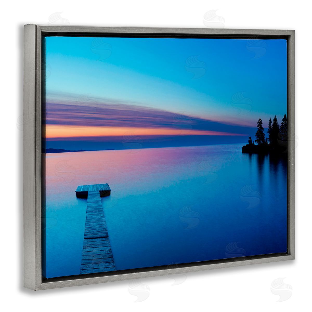 Lake Shore Dock Photograph Grey Floating Frame Canvas Wall Art, Home Decor by James McLoughlin