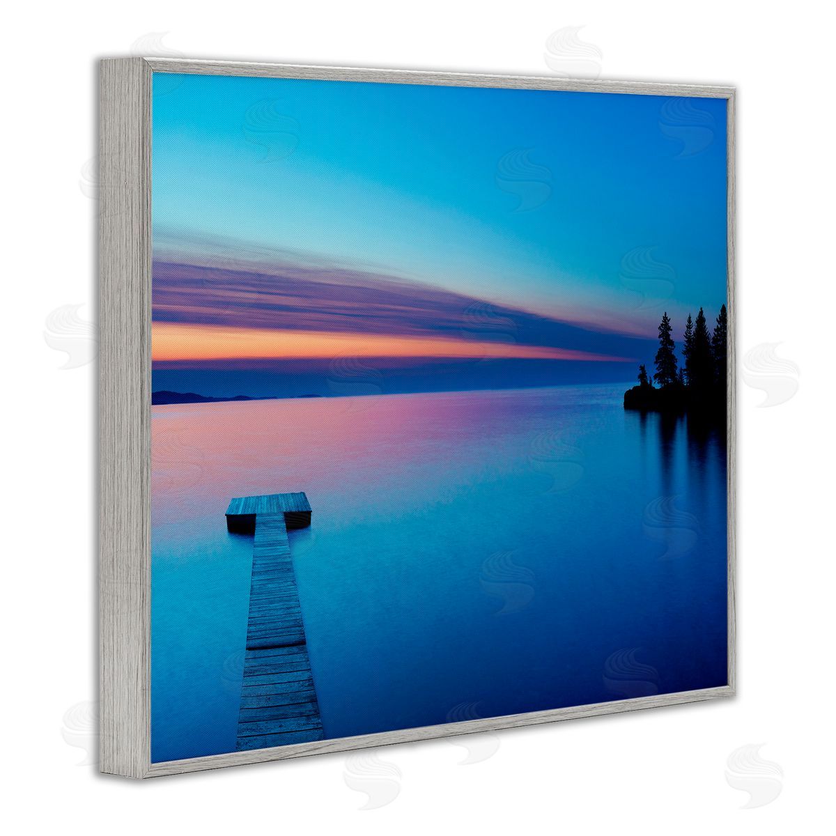 Lake Shore Dock Photograph Grey Frame Print Wall Art, Home Decor by James McLoughlin