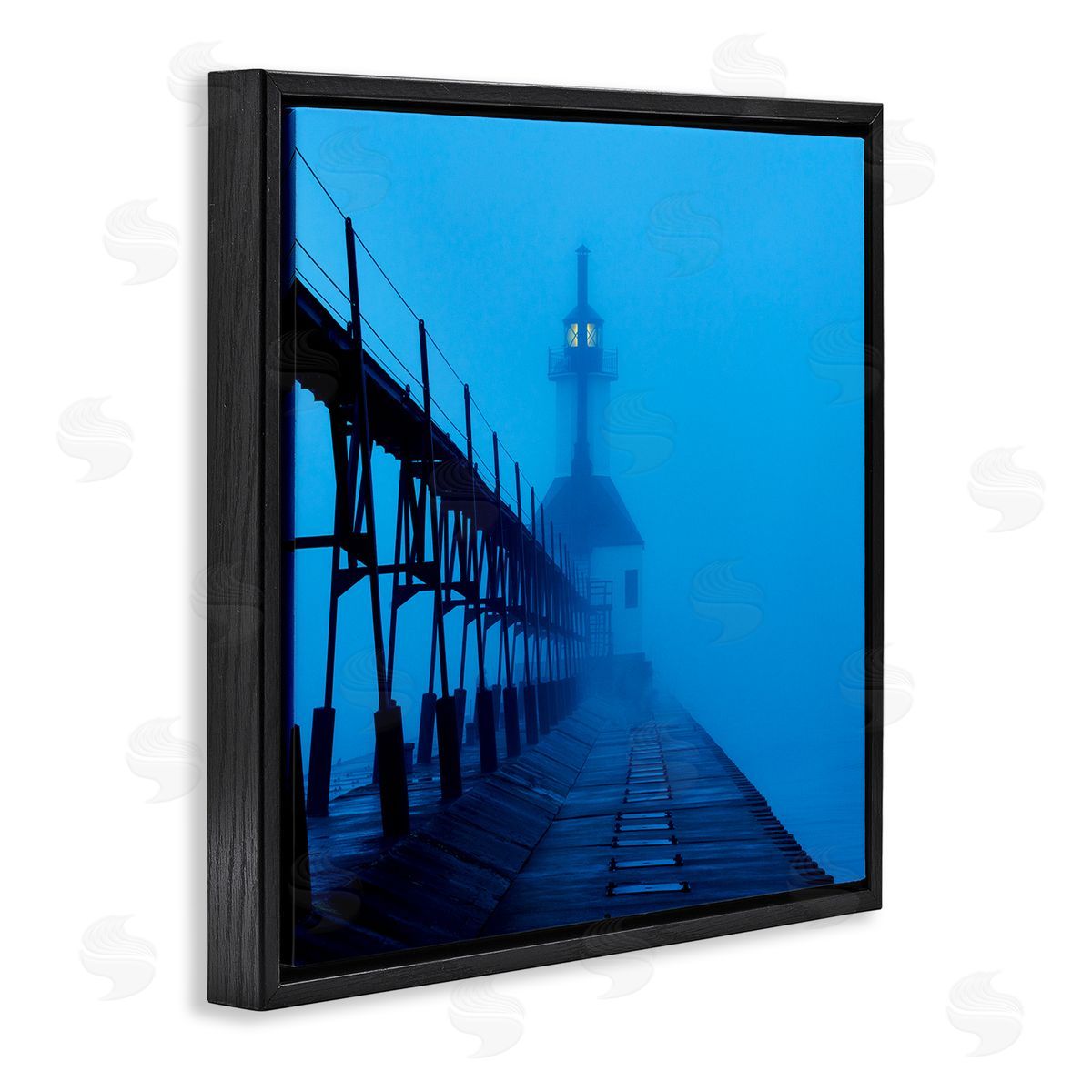Lighthouse In The Fog Black Floating Frame Canvas Wall Art, Home Decor by James McLoughlin