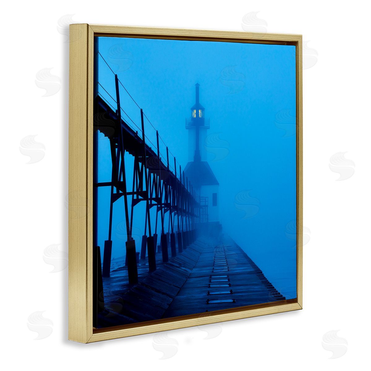 Lighthouse In The Fog Gold Floating Frame Canvas Wall Art, Home Decor by James McLoughlin