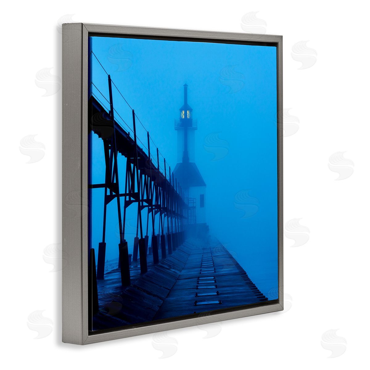 Lighthouse In The Fog Grey Floating Frame Canvas Wall Art, Home Decor by James McLoughlin