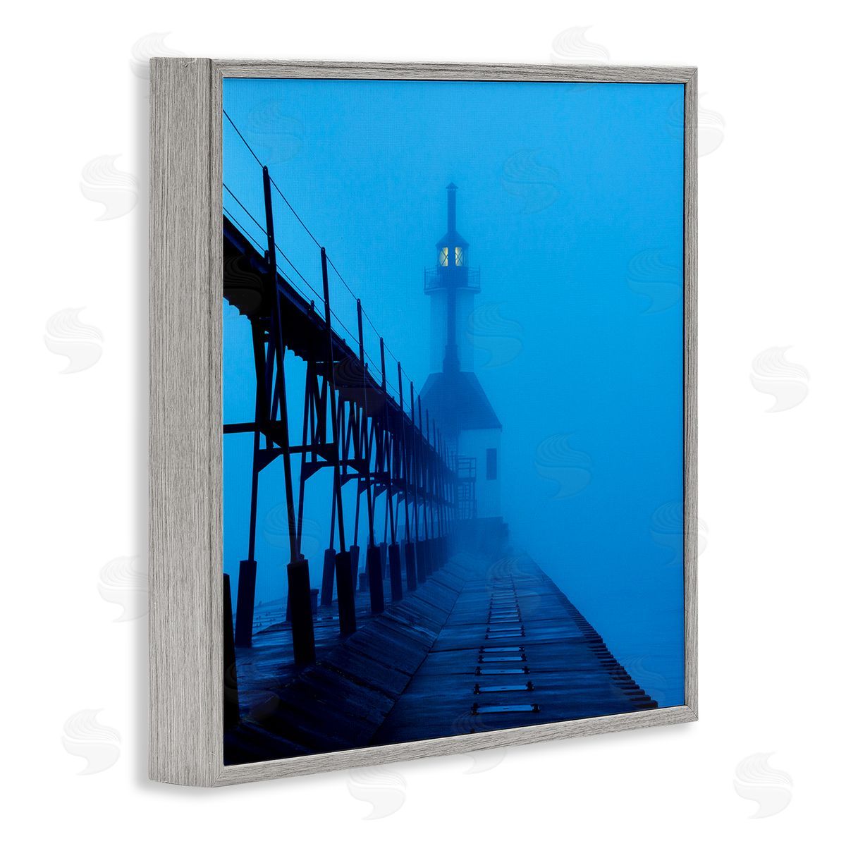 Lighthouse In The Fog Grey Frame Print Wall Art, Home Decor by James McLoughlin