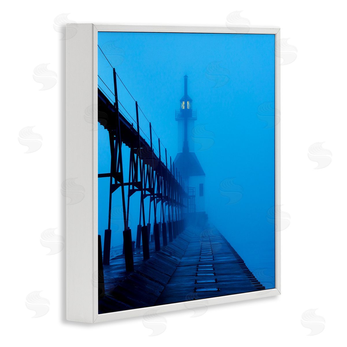 Lighthouse In The Fog White Frame Print Wall Art, Home Decor by James McLoughlin