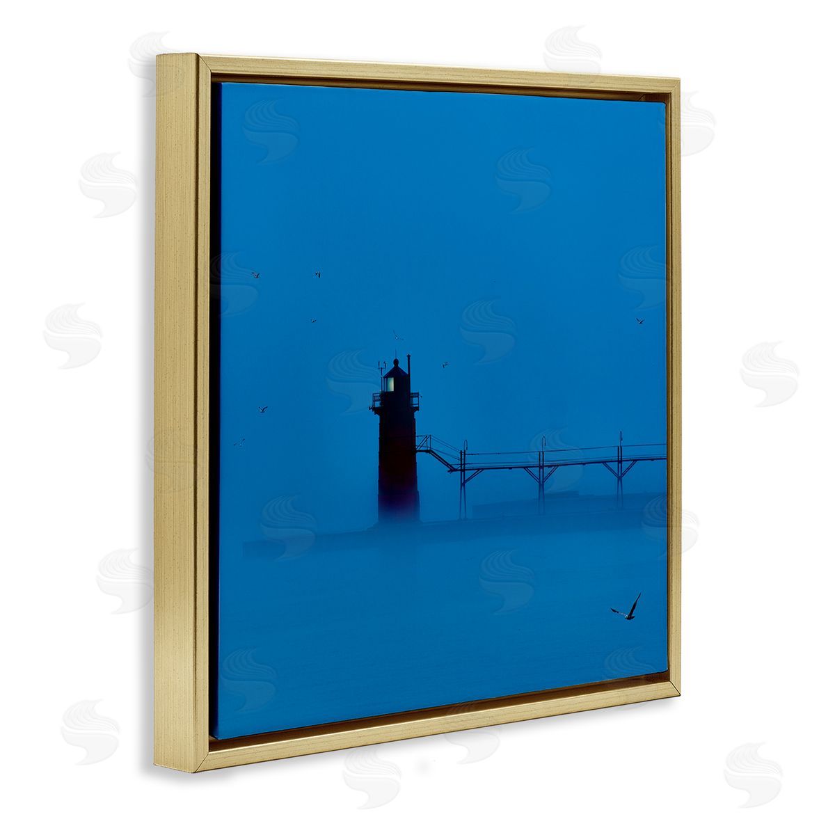 Lighthouse Silhouette Photograph Gold Floating Frame Canvas Wall Art, Home Decor by James McLoughlin
