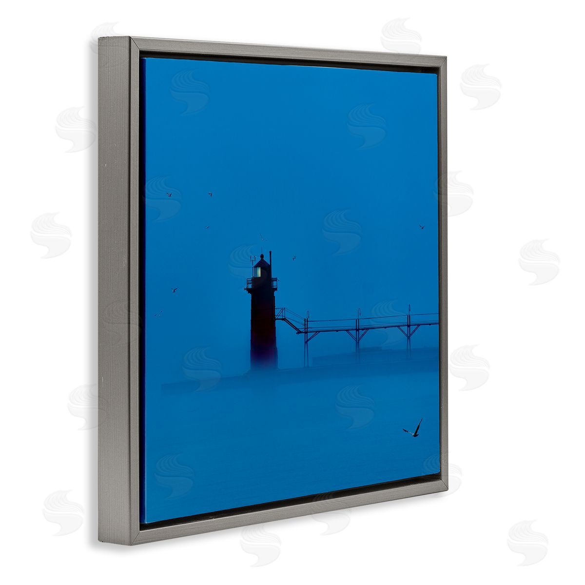 Lighthouse Silhouette Photograph Grey Floating Frame Canvas Wall Art, Home Decor by James McLoughlin
