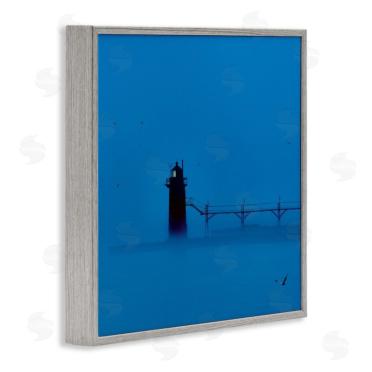 Lighthouse Silhouette Photograph Grey Frame Print Wall Art, Home Decor by James McLoughlin
