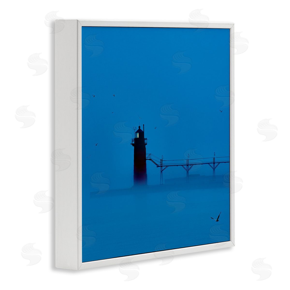 Lighthouse Silhouette Photograph White Frame Print Wall Art, Home Decor by James McLoughlin