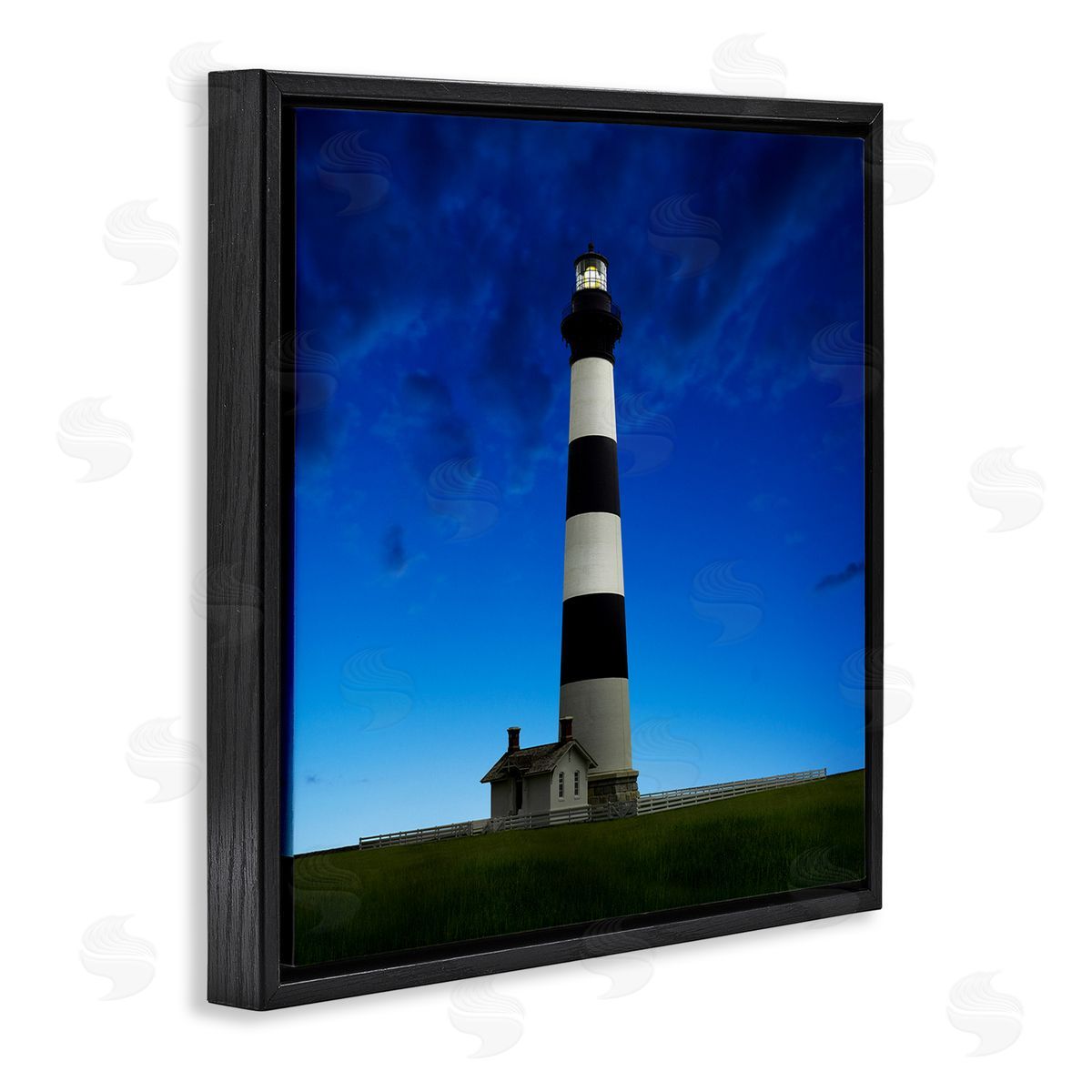 Lighthouse Blue Sky Farm Black Floating Frame Canvas Wall Art, Home Decor by James McLoughlin