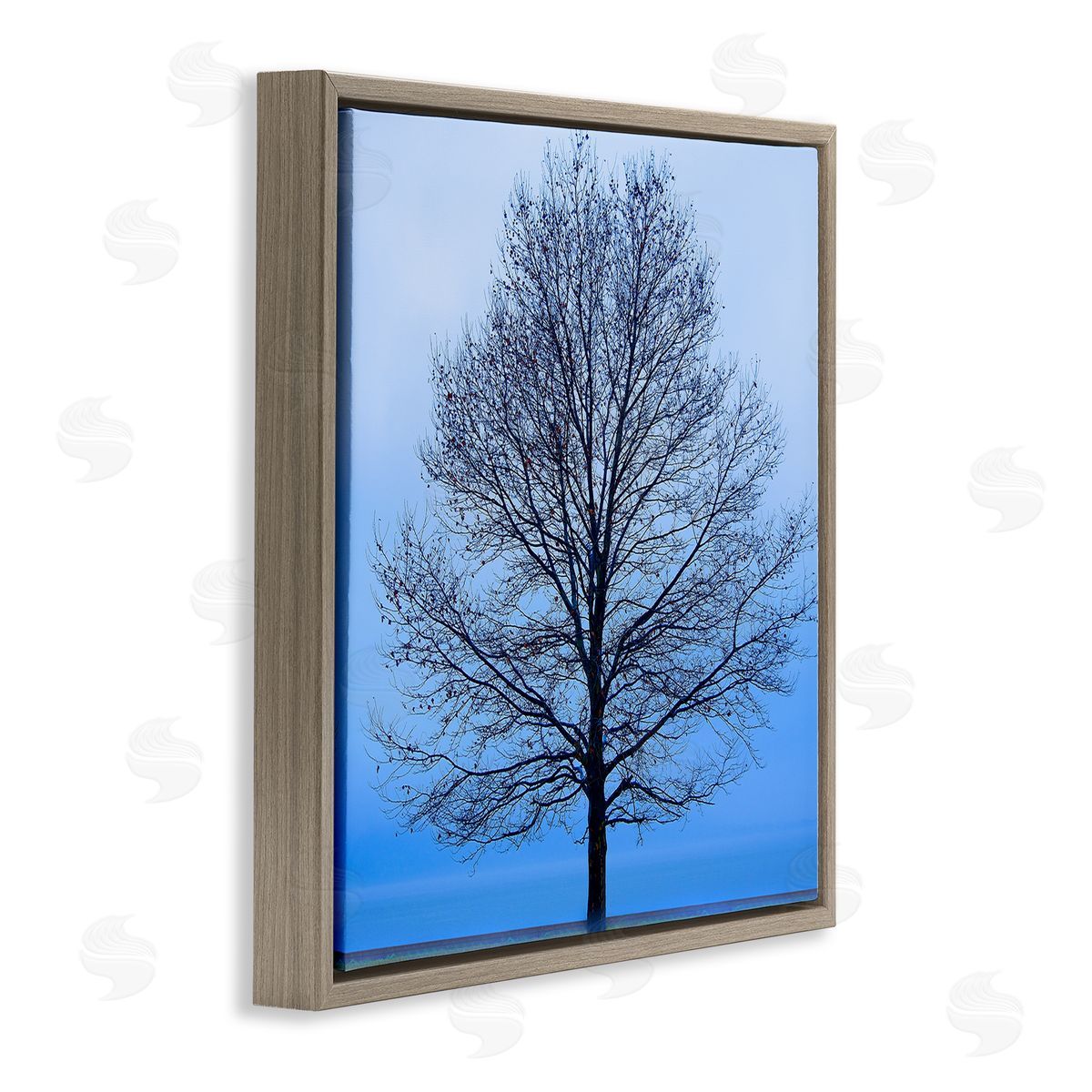 Winter Tree Blue Sky Brown Floating Frame Canvas Wall Art, Home Decor by James McLoughlin