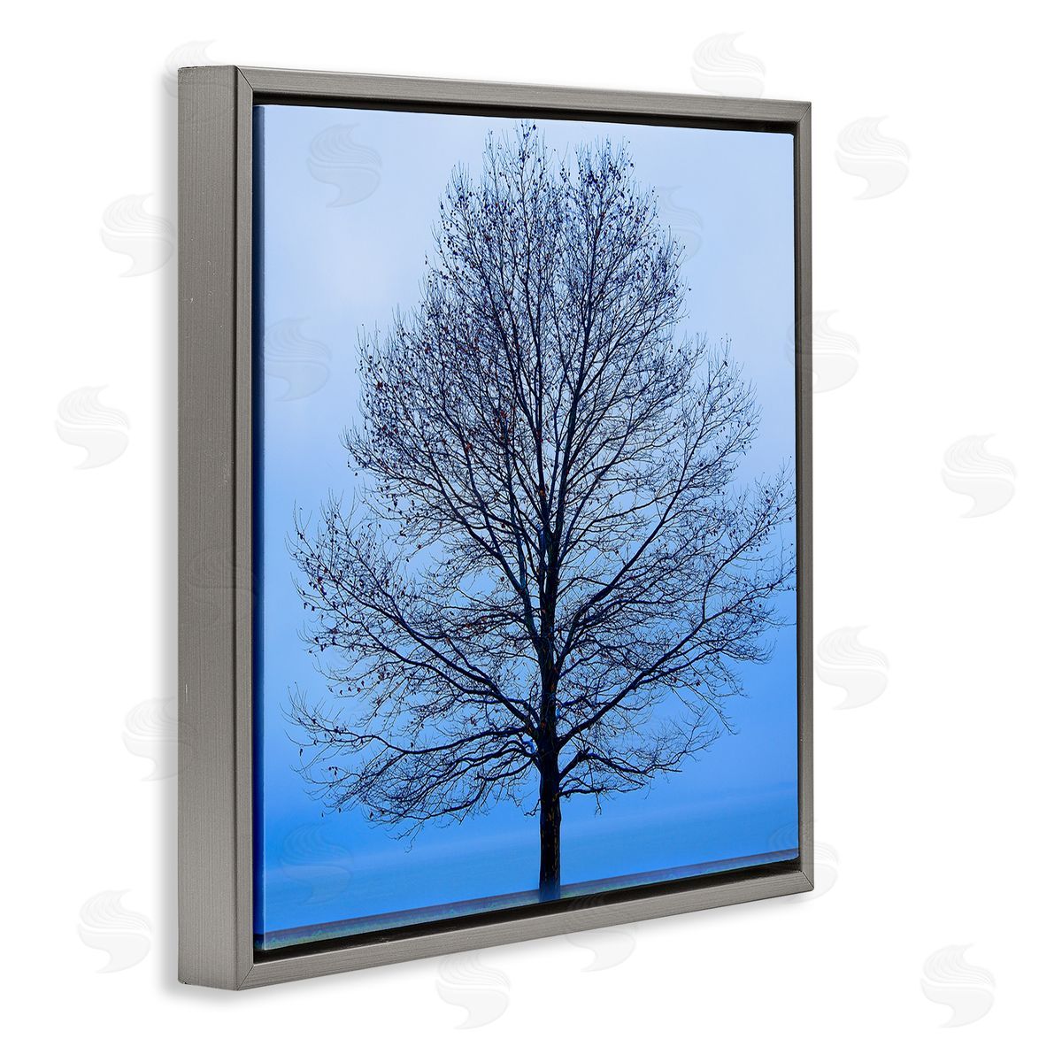 Winter Tree Blue Sky Grey Floating Frame Canvas Wall Art, Home Decor by James McLoughlin