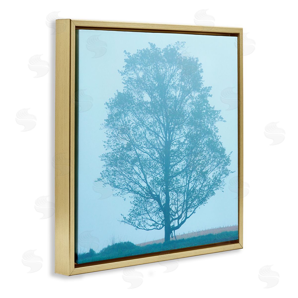 Spring Tree Blue Sky Gold Floating Frame Canvas Wall Art, Home Decor by James McLoughlin
