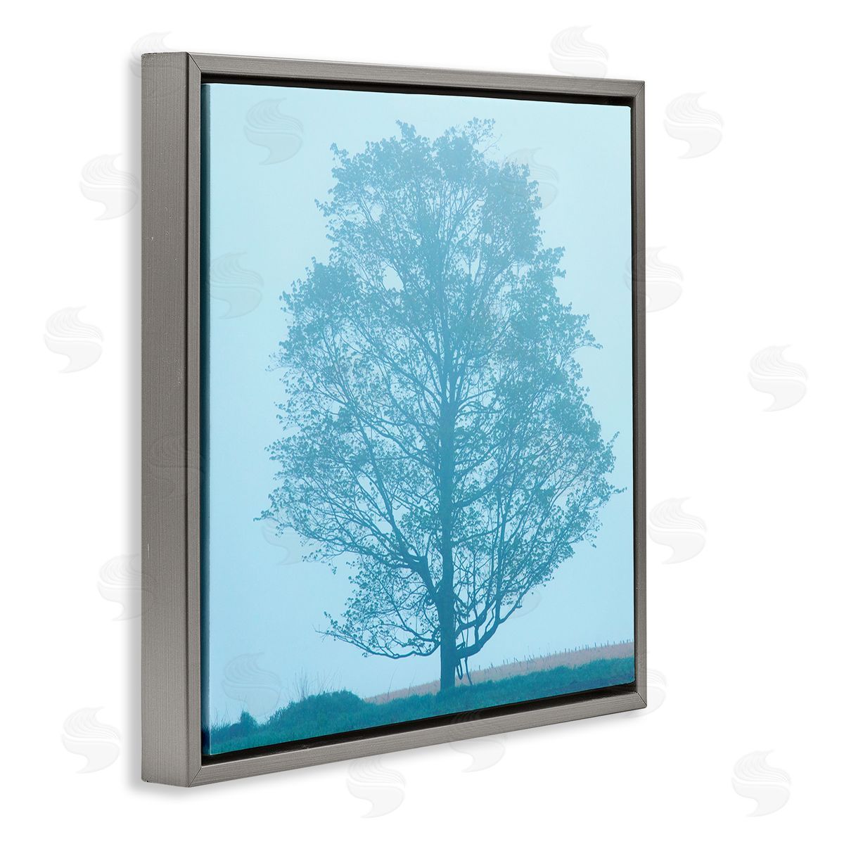 Spring Tree Blue Sky Grey Floating Frame Canvas Wall Art, Home Decor by James McLoughlin