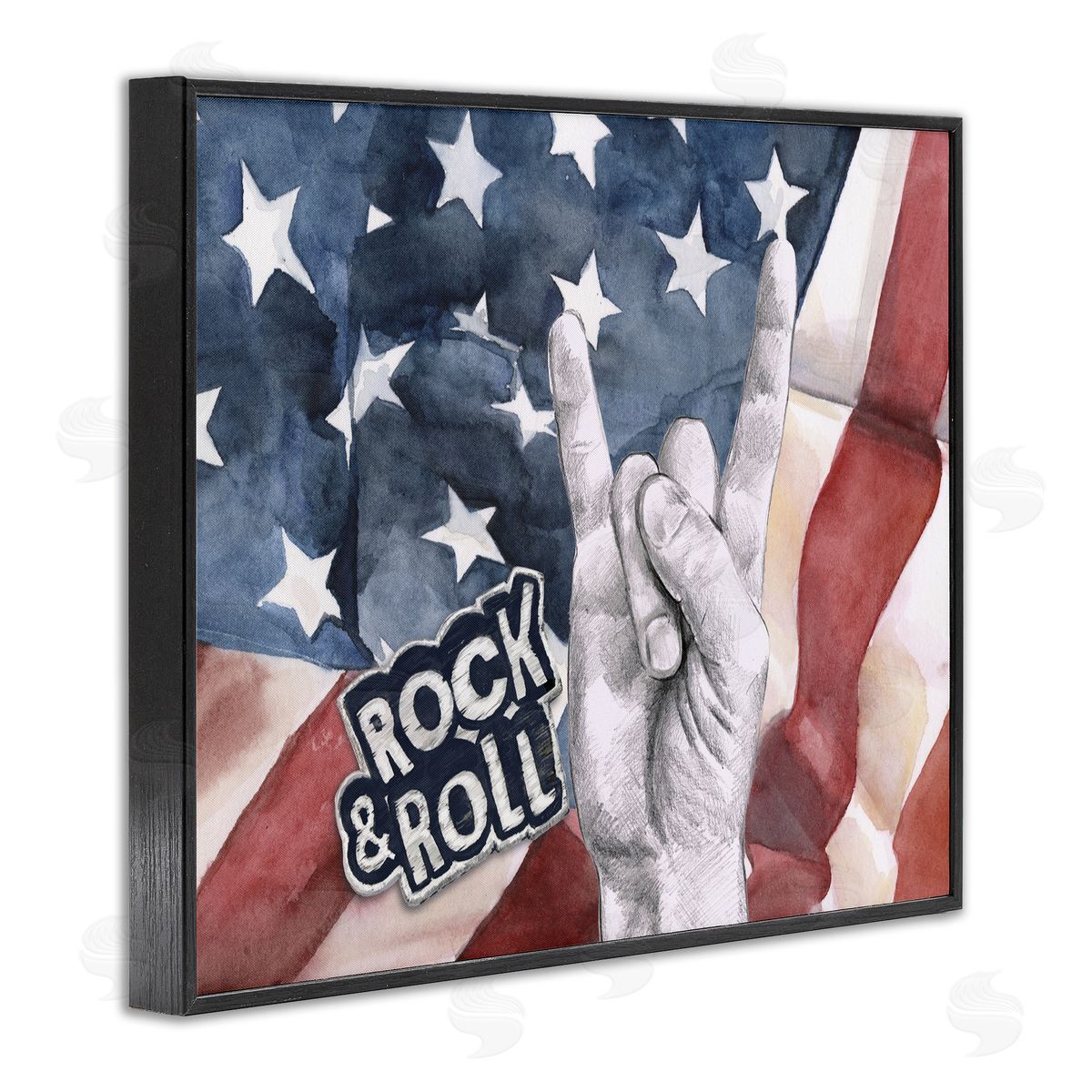 Rock And Roll American Flag Black Frame Print Wall Art, Home Decor by Jennifer Paxton Parker
