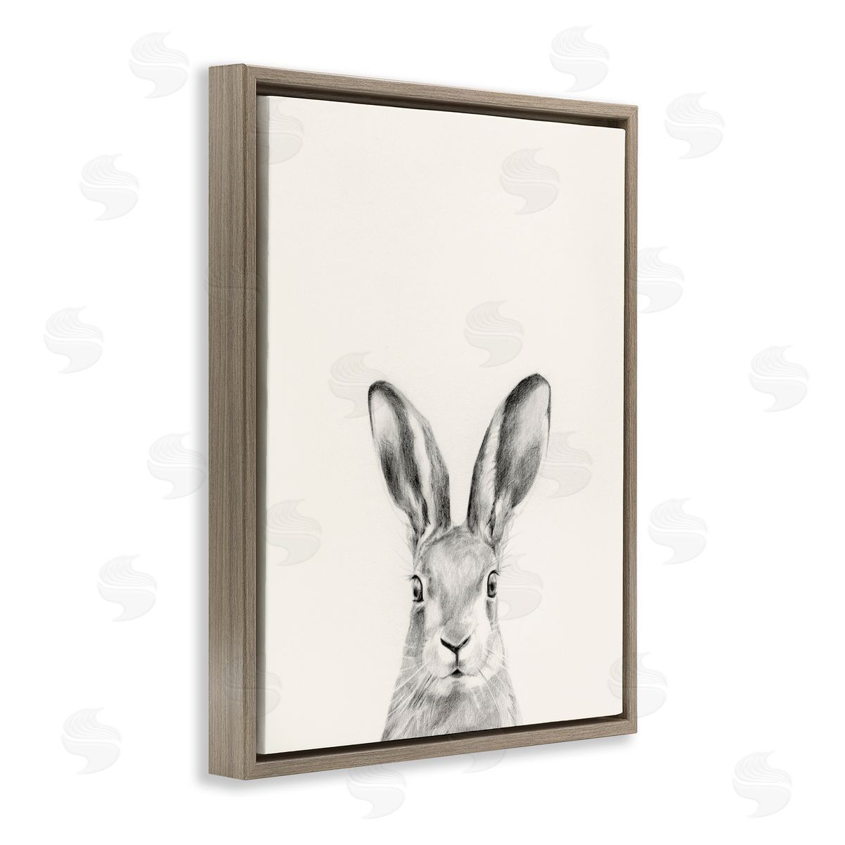 Bunny Rabbit Portrait Grey Brown Floating Frame Canvas Wall Art, Home Decor by Victoria Borges